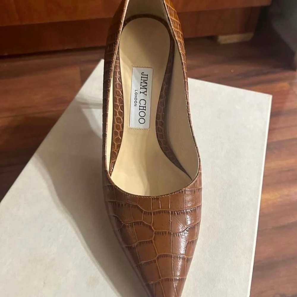 Jimmy Choo Brown Croc-Embossed Women's Shoes